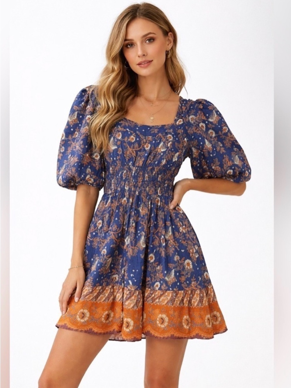 House of Harlow 1960 Blue and Rust Babydoll Dress